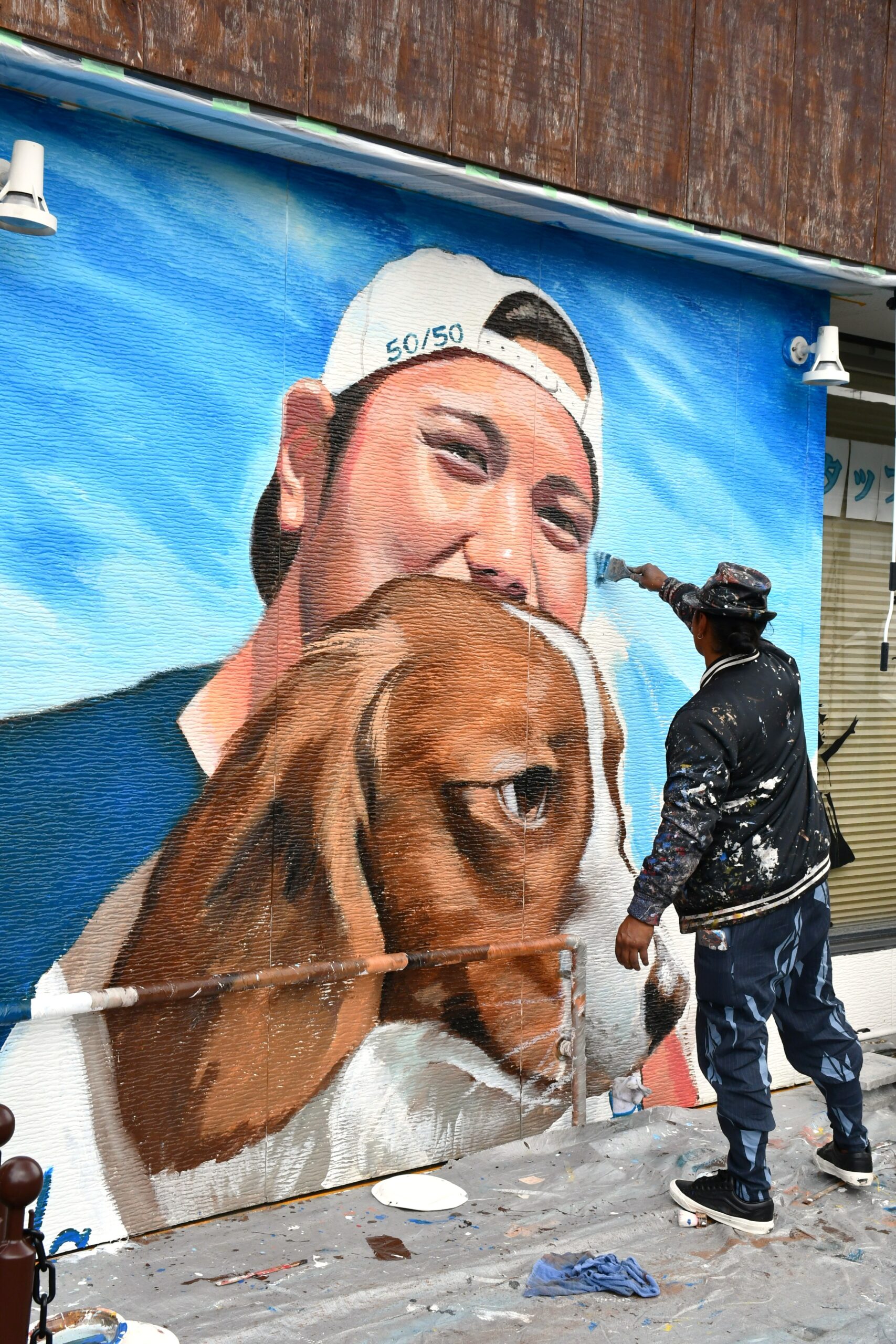 大谷選手　愛犬と共に（壁画完成　地元2作目）